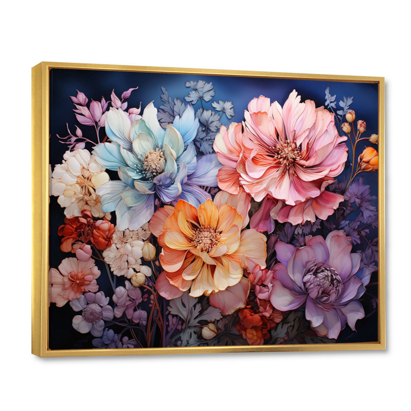 Coral Floral Symphony II - Abstract Botanicals, art mural sur toile, L 40 po x H 30 po, Cadre flottant doré