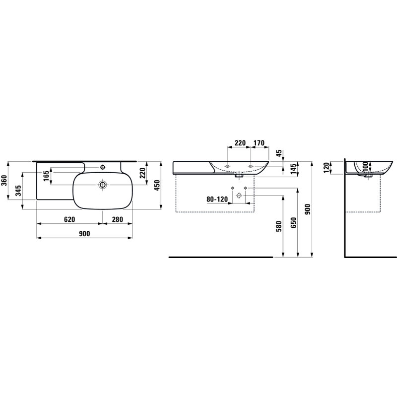 Ino 35.43'' L Bathroom Sink, Single Hole, Left Shelf