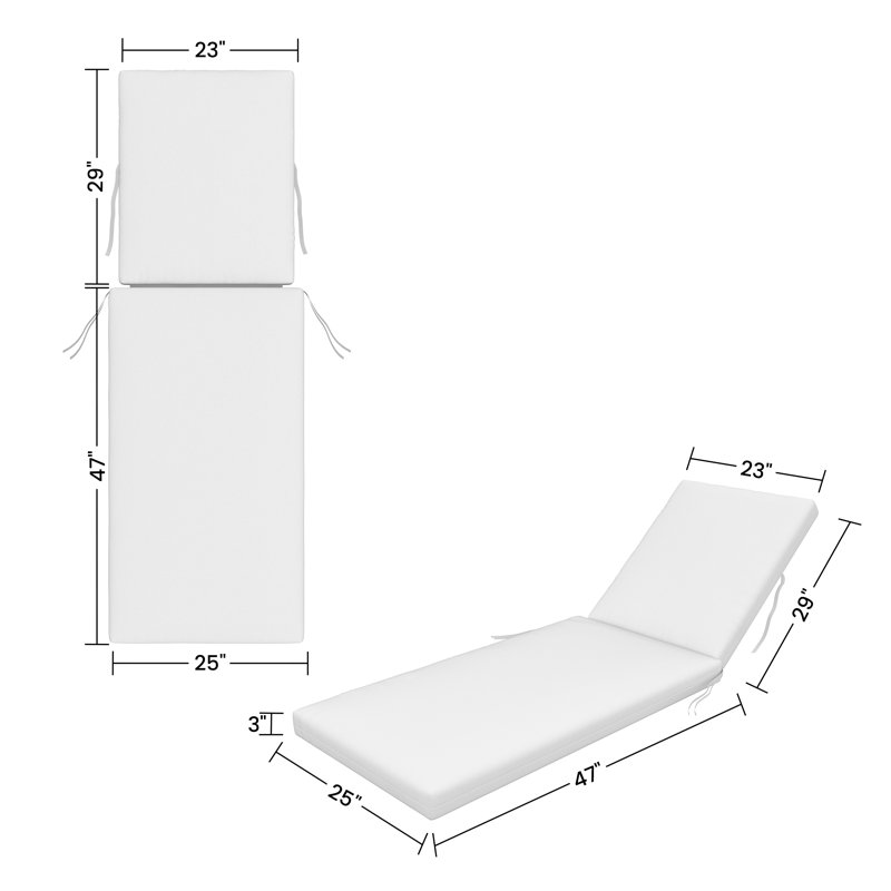 Amala Sunbrella® Outdoor Chaise Lounge Cushion, 23" x 29"/25" x 47" , Cast Ash Sunbrella® Plainweave