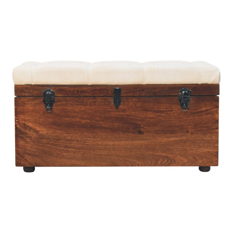 California Walnut and White Linen Storage Trunk