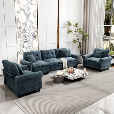 Ensemble de canapé modulaire rembourré 3 pièces avec garniture cloutée, ensemble de canapé surdimensionné avec canapé et fauteuils