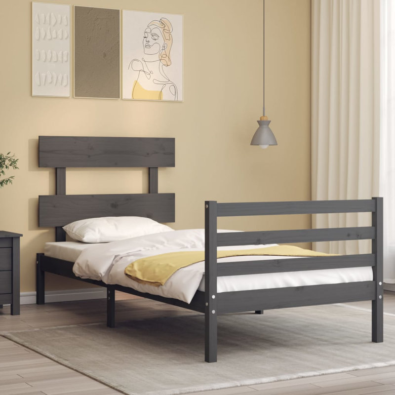 Bed Frame with Headboard, Grey, 200 x 200 cm
