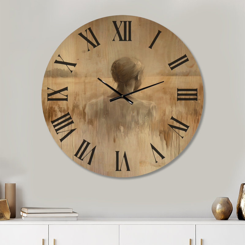 Horloge murale bohème « Femme dans un champ doré », imprimée sur bois, Très grand