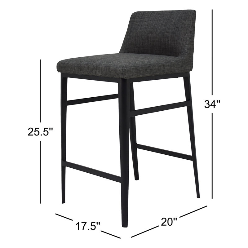 Baron Upholstered Stool with Metal Frame, Counter Stool (25.5” Seat Height), Charcoal