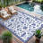 Outdoor Patio Rug 6x9 Waterproof Floral Outdoor Rug for Camping with Portable Bag & Stakes, Hose-cleanable Plastic Straw RV Rugs Reversible Mats for Picnic Backyard Porch Balcony, Blue-1337201141-1337201097
