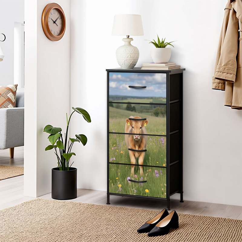 4 Drawer Dresser for Bedroom, Narrow Chest of Drawers, Wooden Top and Study Iron Frame 18"x37.5"-(WxH)