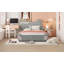 Lit plateforme double en velours pleine grandeur sans sommier, support solide et pochette de rangement, gris