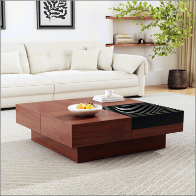 Table basse de rangement d'inspiration rétro en bois d'acacia italien avec beaucoup d'espace et un design durable, brun et noir