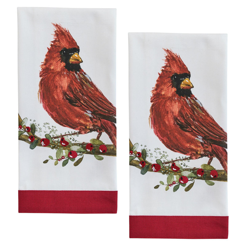  Cardinal With Berries Dishtowel Set of 2,  Cardinal With Berries