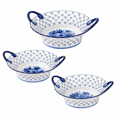 Set of Pierced Floral Handle Bowls