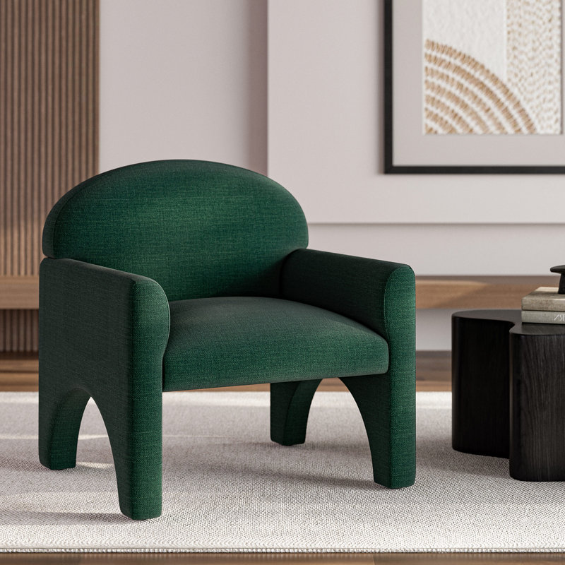 Upholstered Armchair, Accent Chair with Rubber Wood Legs, Green, Polyester vert