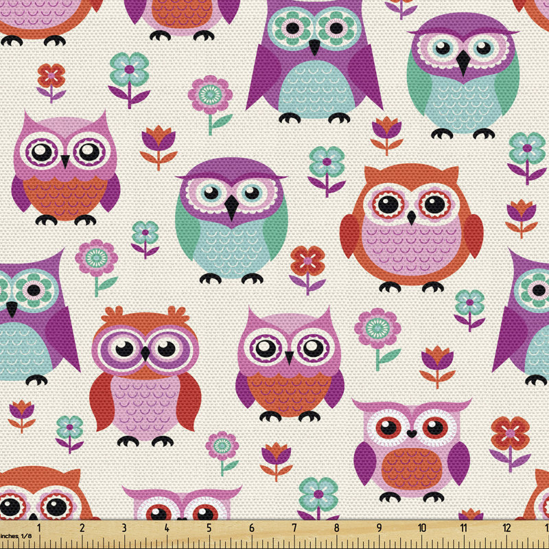 Charvae Owls Happy Hipster Modern Repeated Animals Pattern Illustration Multi-Purpose Fabric