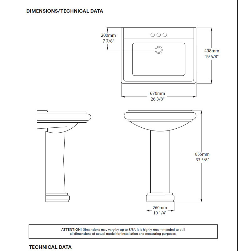 Lavabo de salle de bain 26,5 po, 4" Centres
