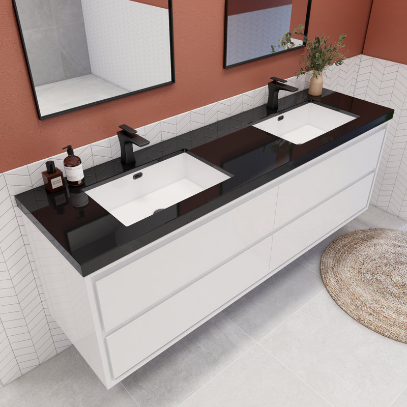 Ensemble de meuble-lavabo double 72 po Vickye, Blanc lustré