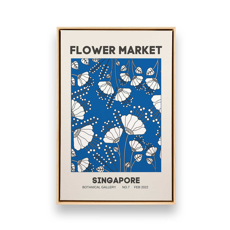 Marché aux fleurs rétro de Singapour, Cadre américain en érable flottant, H 48,75 po x l 32,75 po x P 1,75 po