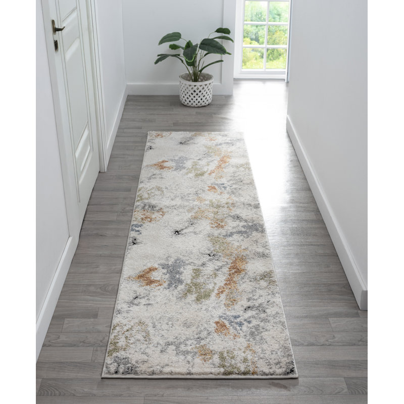 Paris Collection Abstract Cream/Light Grey Rug, Runner 2'1" x 7'4"