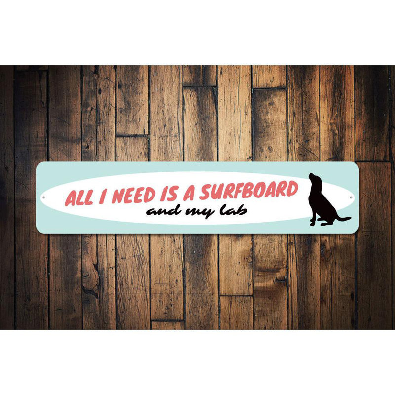 Panneau en aluminium Surfing Dog, H 6 po x l 24 po x P 0,06 po