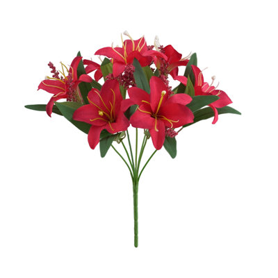  Bouquet de fleurs de lys rouges en soie, fleurs artificielles pour la décoration de centres de table, arrangements floraux réalistes pour le mariage de la Saint-Valentin