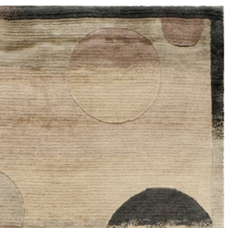Luner Hand-Knotted Wool Beige/Black Area Rug, Rectangle 4' x 6'