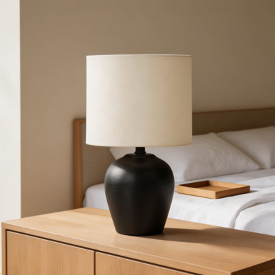 Table Lamp - 17"H, Black Ceramic Material