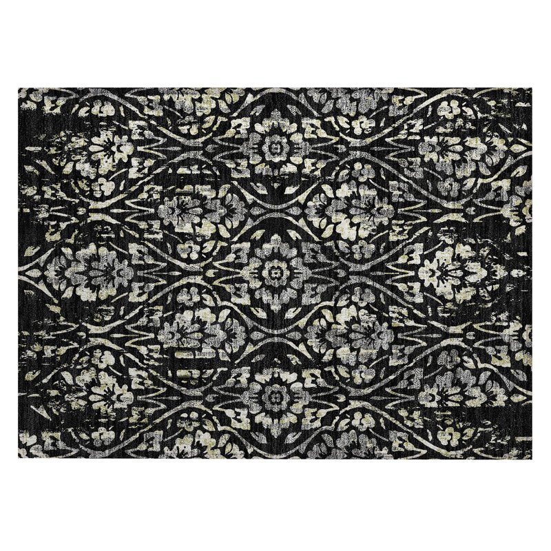 Maliana Flatweave Washable Floral Indoor / Outdoor Rug, Rectangle 1'8" x 2'6"