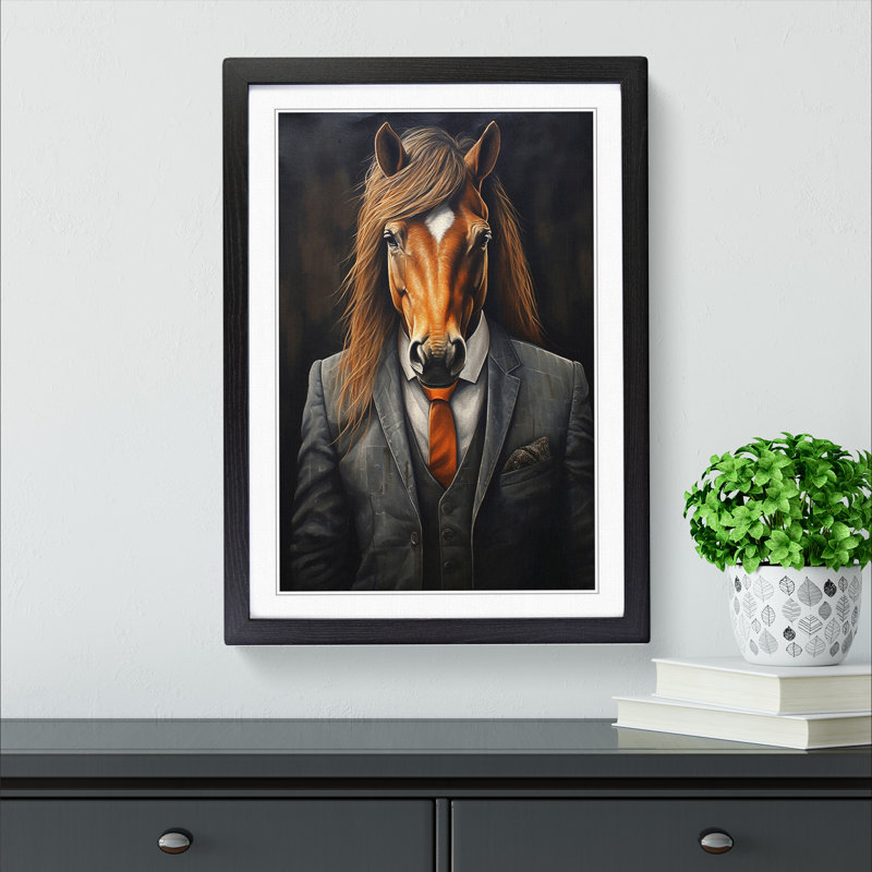 Pony In A Suit No.3 - Single Picture Frame Print on Wood, Black, 34cm H x 25cm W x 2cm D