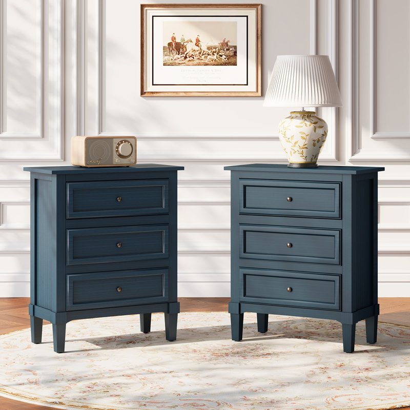 Nightstand With Three Drawers, Fully Assembled, Blue