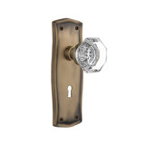 Clear Crystal Waldorf Interior Mortise Door Knob with Prairie Long Plate