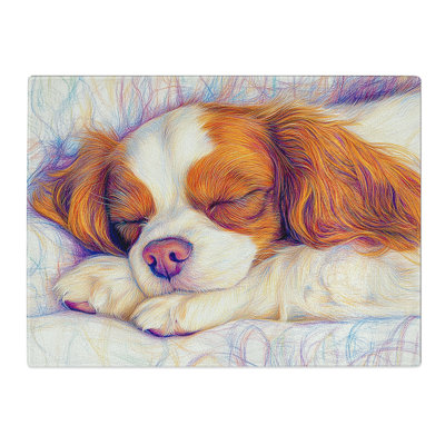 Cavalier King Charles Spaniel Resting  Glass Chopping Board