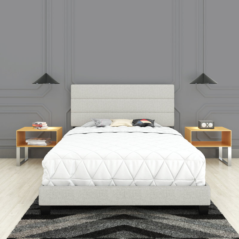 Sicily Full Upholstered Linen Platform Bed with Tufted Headboard