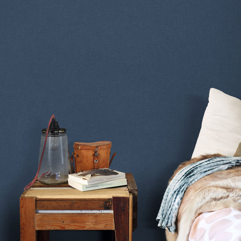 Textured Plain Wallpaper Roll, Navy