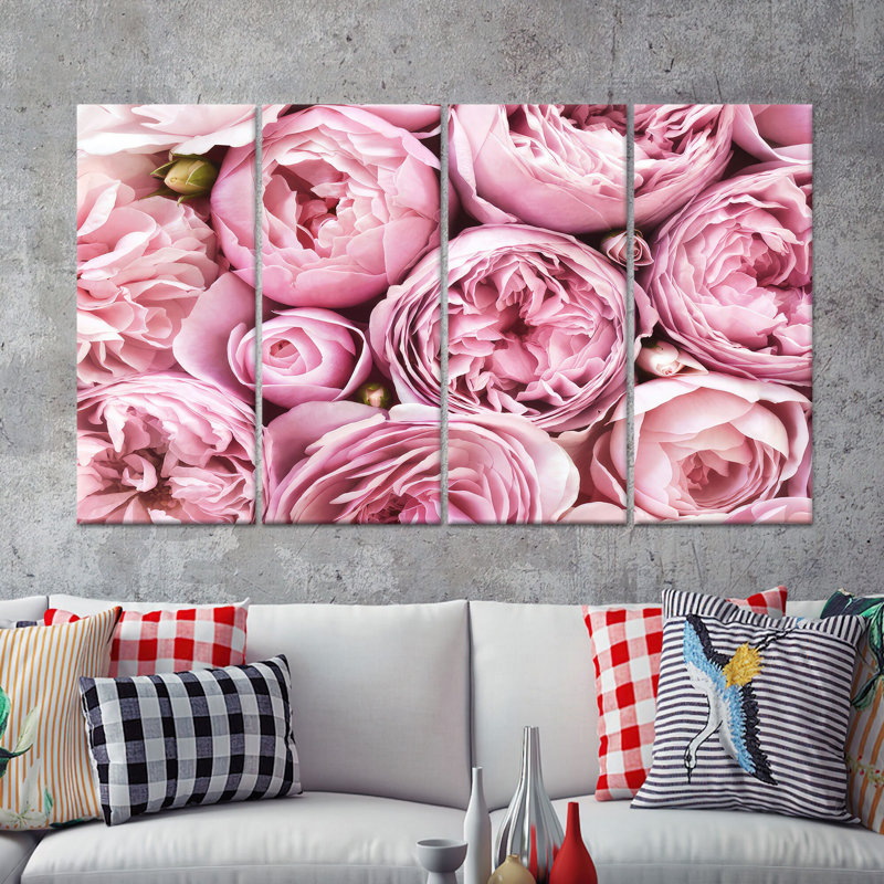 Impression sur toile élégante et moderne: art mural fleurs roses pour la fête des mères, toile tendue 4P