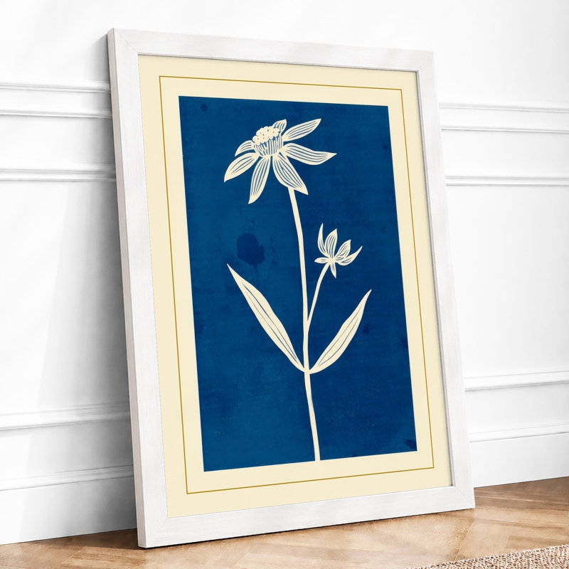 Twin Blooms In Blue Botanical - Print, A2 - 59.4 x 42.0 cm, White