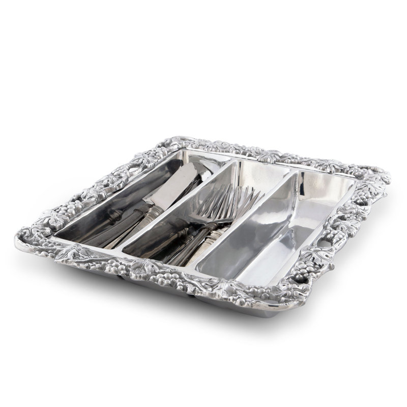 Arthur Court Polished Aluminum Grape Flatware Caddy Organizer