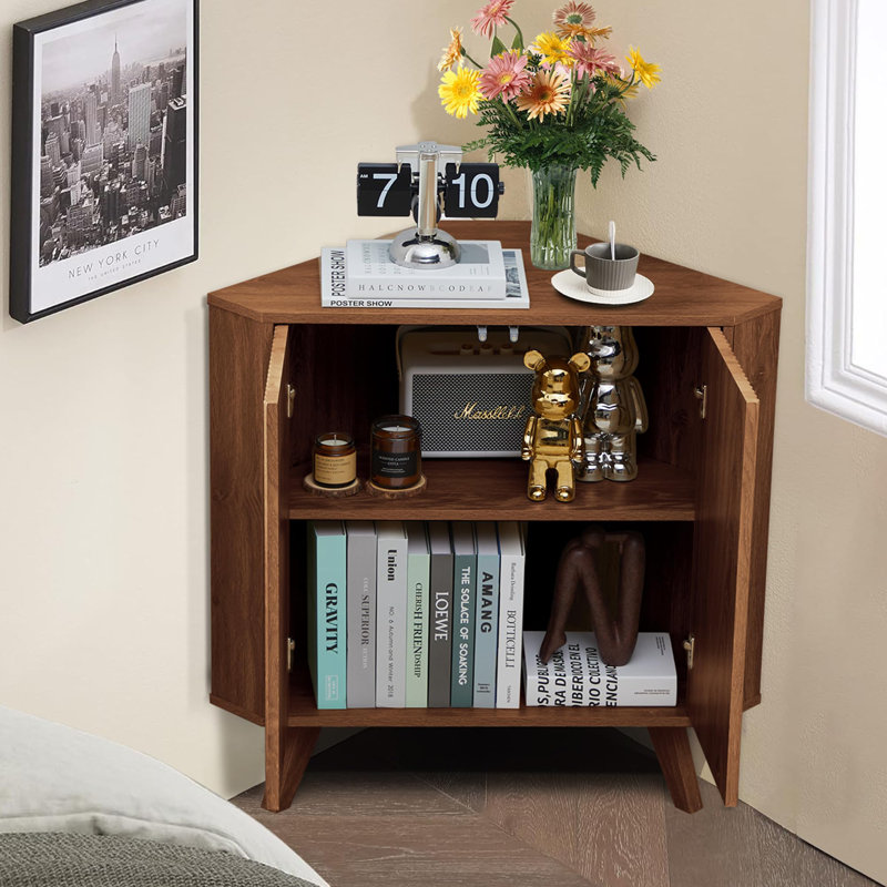 Japria 2 Door Corner Accent Cabinet, Walnut