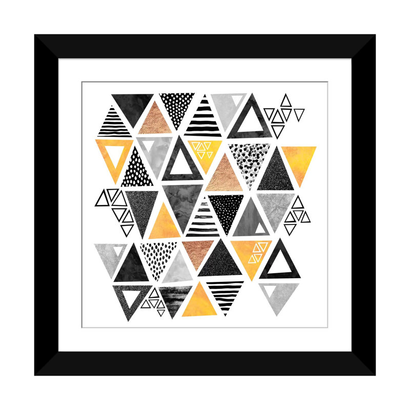 « triangle », impression abstraite sur toile tendue, Blanc, Papier d'art encadré noir, H 24 po x l 24 po x P 1 po