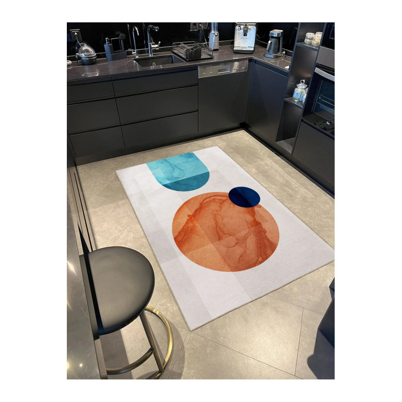 Orange Blue Themed Abstract Patterned Modern Decorative Carpet, Rectangle 4' x 5'11"