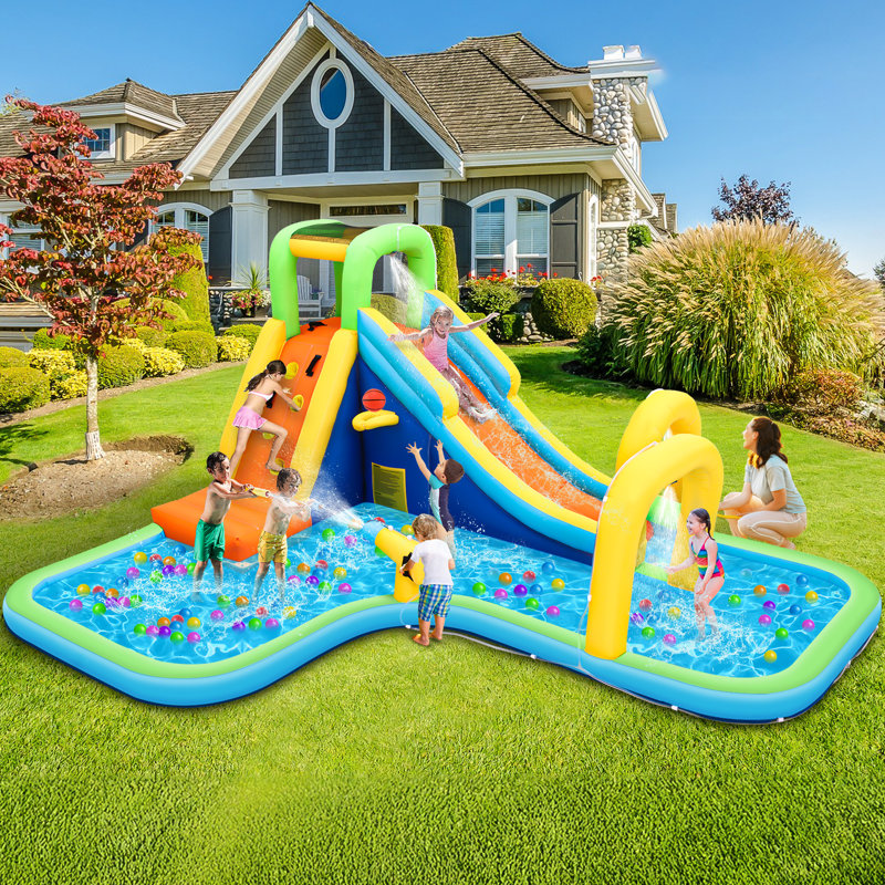 Jeu gonflable pour enfants avec glissade d'eau 13,94 pi x 11,15 pi avec glissade d'eau