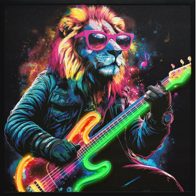 Neon Groove II Framed Canvas LED Neon Wall Art - 33" x 33" - Black Frame
