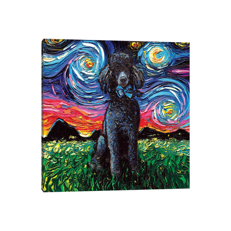 Black Poodle Night by Aja Trier - Wrapped Canvas Painting, 45.72 cm H x 45.72 cm W x 1.91 cm D