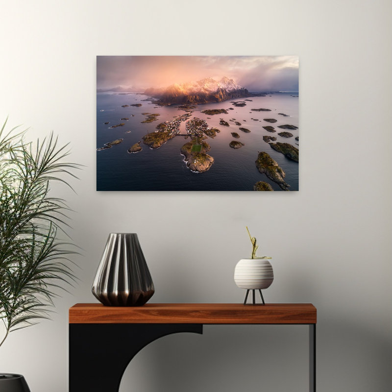 Island Village Dramatic Abstract Contemporary Coastal Landscape Wall Art Print 1 Piece Wrapped Canvas Wall Art