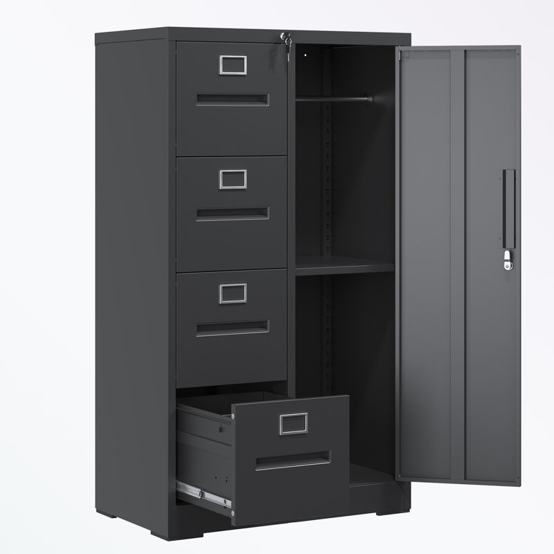 Classeur en métal avec 2 tiroirs et 1 porte, Noir