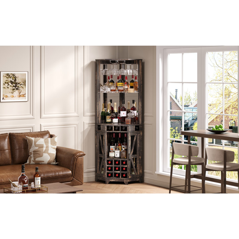 Grande armoire à vin de style campagne avec porte de grange 72 "
