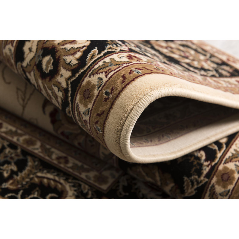 Rug Branch Yasmin 2' x 12' (2'3" x 12') Beige/Black Persian Medallion Indoor Runner Rug, Traditional, Low Pile, Stain-Resistant Hallway Carpet - Entryway, Mudroom, Bedroom, and Kitchen