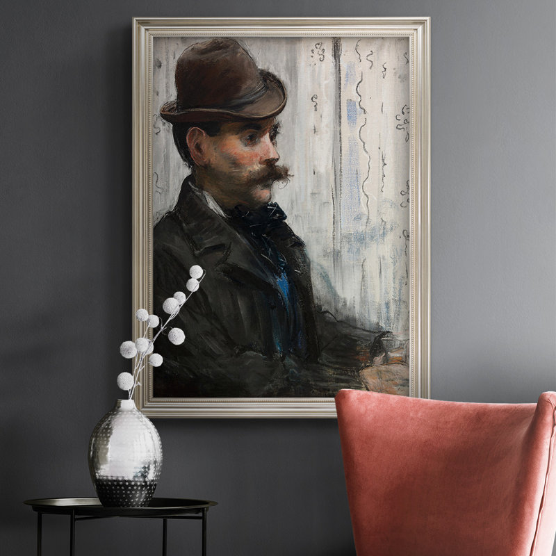 «Man In A Round Hat», toile encadrée de qualité supérieure - prête à être accrochée, H 20 po x l 16 po x P 2,5 po