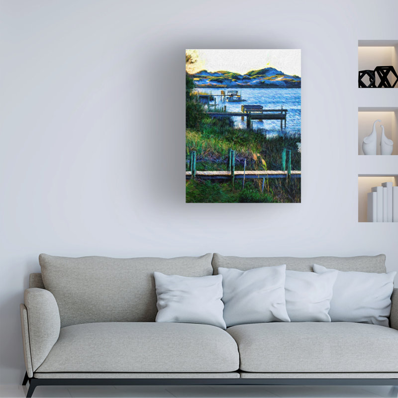 Florida Dock Landscape Canvas Print in Blue and Green