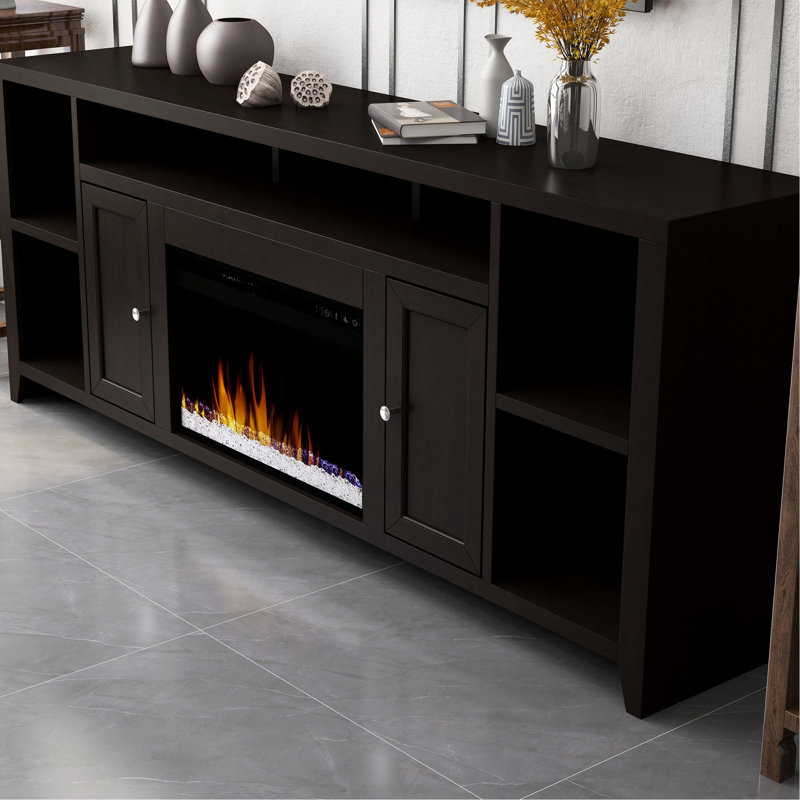 Console de foyer électrique Urban Loft 84 po, brun, jusqu'à 95 po, 5 étagères, flamme automatique, température, luminosité, effet et superbe unité 84 po, 2 portes, tablettes, luminosité réglable