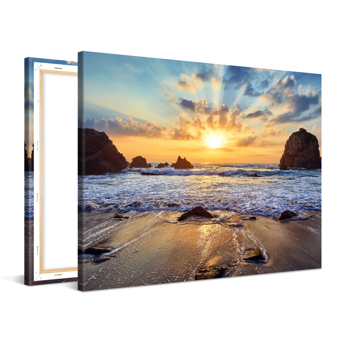 Leinwandbild Sunset Over Rocky Beach Xcm – Premium Leinwanddruck – Kunstdruck Auf Cm Holz-Keilrahmen Für Schlaf- Und Woh...