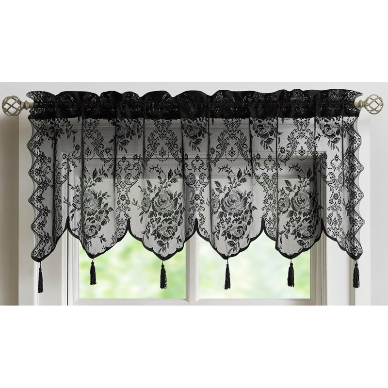 Crichton Floral Scalloped Kitchen Curtain, Black