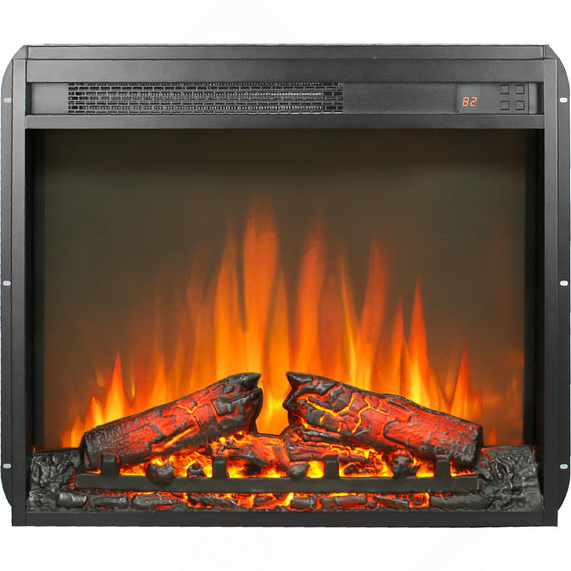 23 Inch Electric Fireplace Insert, Ultra Thin Heater With Log Set & Realistic Flame, Remote Control With Timer, Overheating Protection